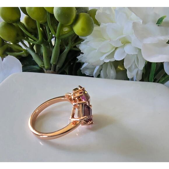 Rose Gold Plated CZ Pink Stone Ring Size 8 New - Picture 4 of 5